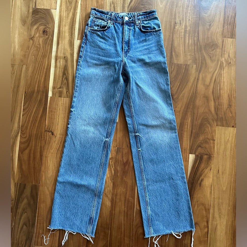 Zara High Waist Wide Leg Denim with Frayed Hem